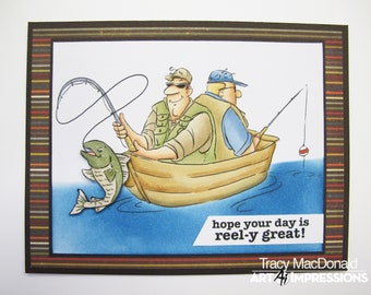 Art Impressions Clear Stamps Set - Reel Great Guys Set 4900 - Clear stamps/Fishing/Coloring Stamps/Happy Mails/cardmaker