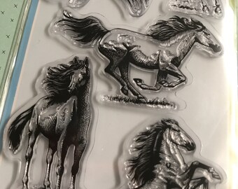 Inkadinkado Clear Stamps Set - Horses - 4"x8" Clear stamps/Handsome/Coloring Stamps/Happy Mails/cardmaker