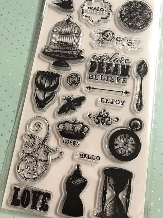 Hampton Art Clear Stamps Set Vintage Icons 2 Clear stampsClockSailorHappy Mailscardmaker