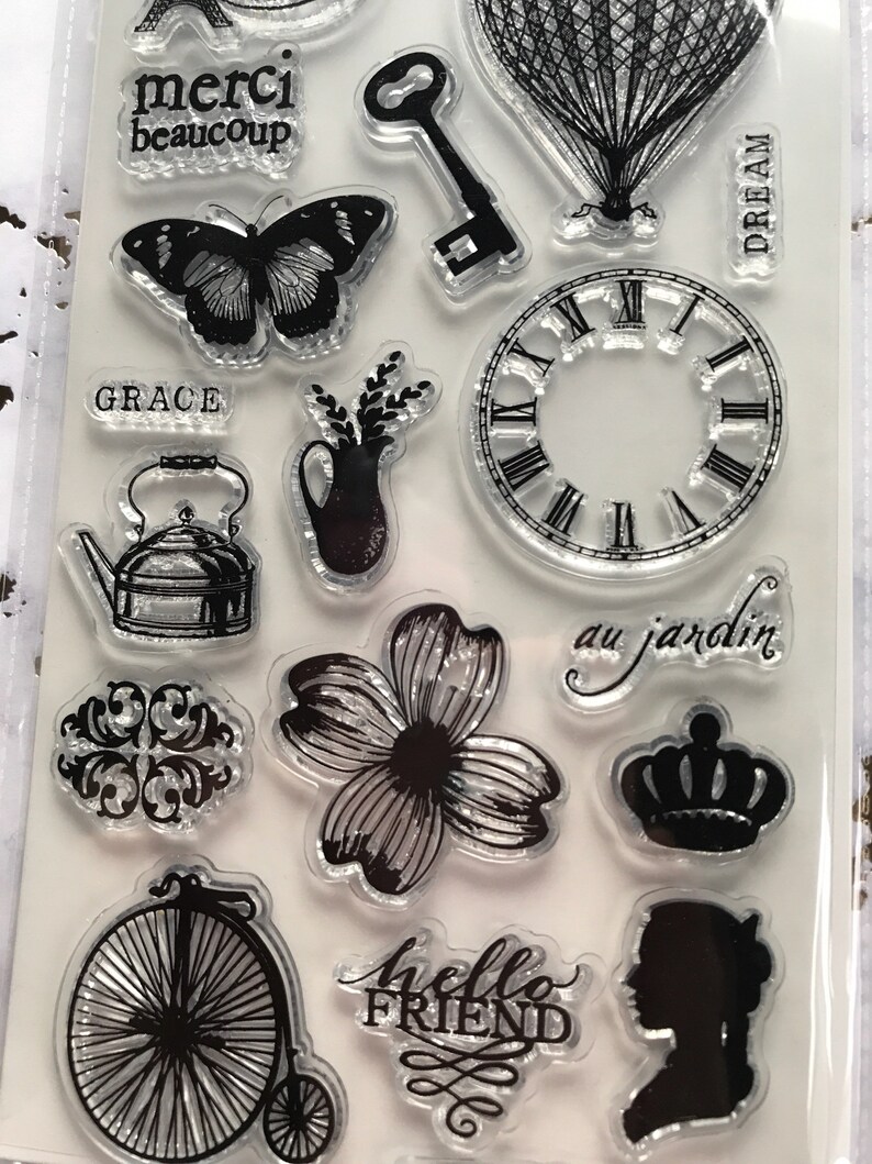 Hampton Art Clear Stamps Set Vintage Icons 2 Clear stampsClockSailorHappy Mailscardmaker