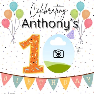 Faire-part 10e anniversaire modifiable avec photo Modèle imprimable d'invitation à une fête d'enfants personnalisée en téléchargement numérique