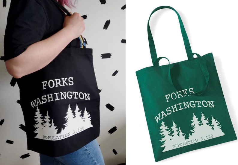 twilight sage new moon canvas bag inspired , forks Washington tote bag , population bag image 1