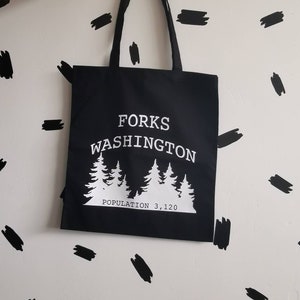 twilight sage new moon canvas bag inspired , forks Washington tote bag , population bag image 3