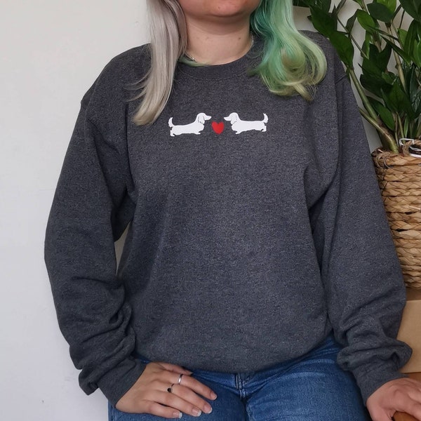 Dachshund dog love heart jumper, oversized sweatshirt, dog lover, grey jumper