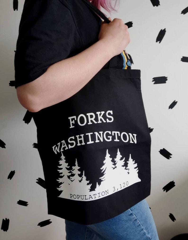 twilight sage new moon canvas bag inspired , forks Washington tote bag , population bag image 2