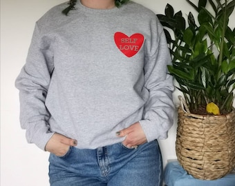 Self love club , red heart , crewneck jumper , positive vibes , comfy sweatshirt
