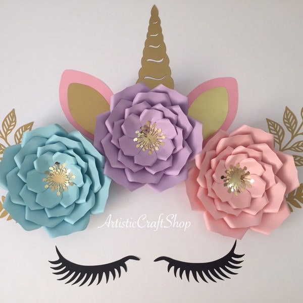 Unicorn Paper Flowers Wall Decor Etsy