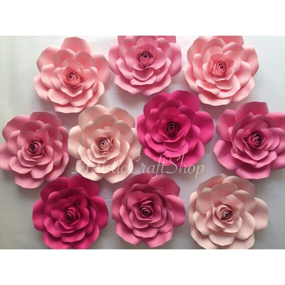10pc Paper Flowers Set Pink Paper Flower Backdrop Small Paper Flowers Wall Decor Baby Shower Decor Paper Roses Nursery Decor