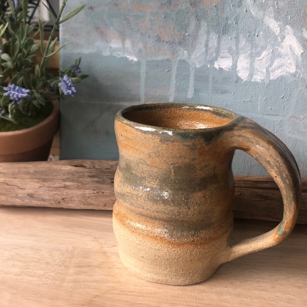 Brown, blue, green, grey coffee or tea mug/cup // Minnesota MN Pottery // Woman Run Business // Bohemian Wabi Sabi art hippie handmade