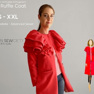 Epic Ruffle Coat Pattern - Unique Winter Coat with Waist Darts, Ruffles & Optional Pockets - PDF Coat Pattern