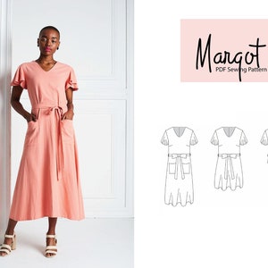 Margot Dress & Top PDF Pattern | V-Neck, Circle Sleeves Tie Belt | Beginner-Friendly Sewing Project