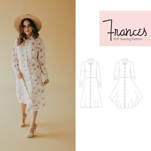 Frances Shirt Dress Sewing Pattern PDF | Classic & Chic with Multiple Skirt and Sleeve Options | Circle Skirt Dress Pattern