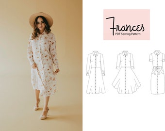 Frances Shirt Dress Sewing Pattern PDF | Classic & Chic with Multiple Skirt and Sleeve Options | Circle Skirt Dress Pattern
