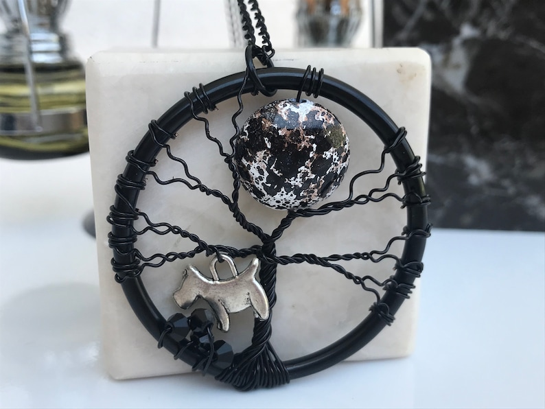 Tree Of Life Necklace Handmade Necklace Moon and Dog Necklace Wire Wrapped