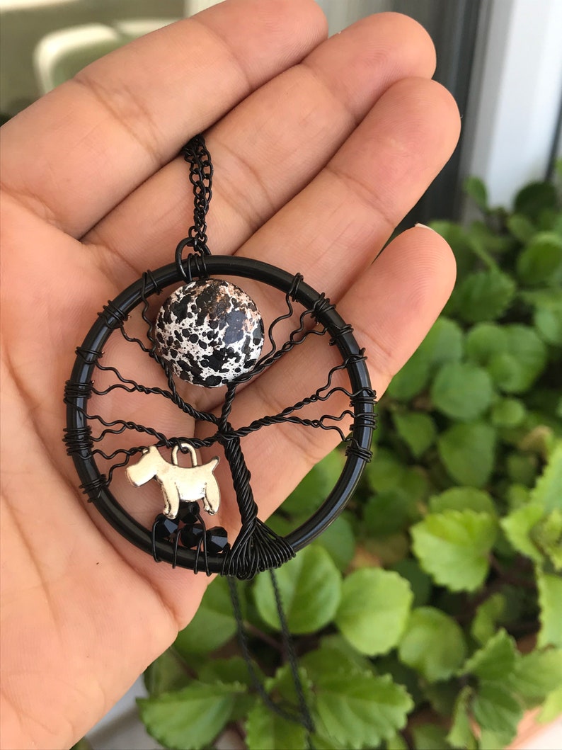 Tree Of Life Necklace Handmade Necklace Moon and Dog Necklace Wire Wrapped