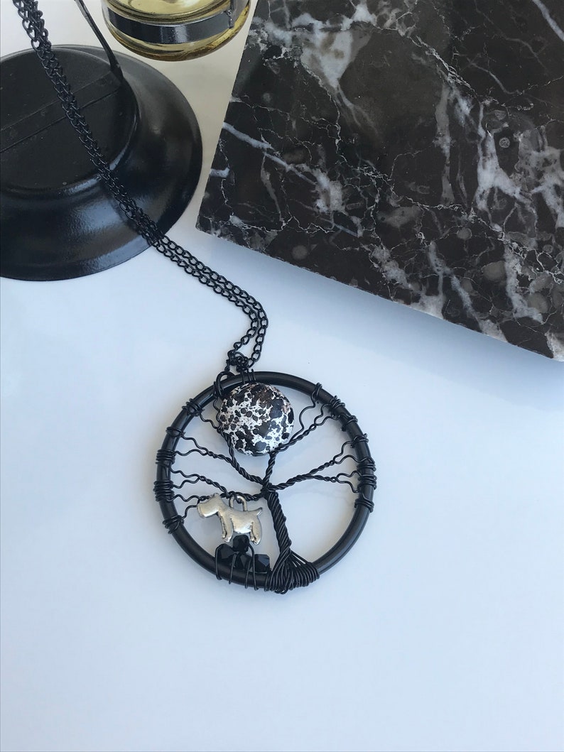 Tree Of Life Necklace Handmade Necklace Moon and Dog Necklace Wire Wrapped