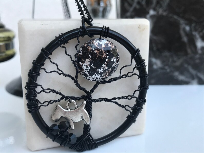 Tree Of Life Necklace Handmade Necklace Moon and Dog Necklace Wire Wrapped