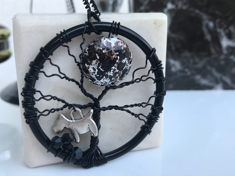 Tree Of Life Necklace Handmade Necklace Moon and Dog Necklace Wire Wrapped