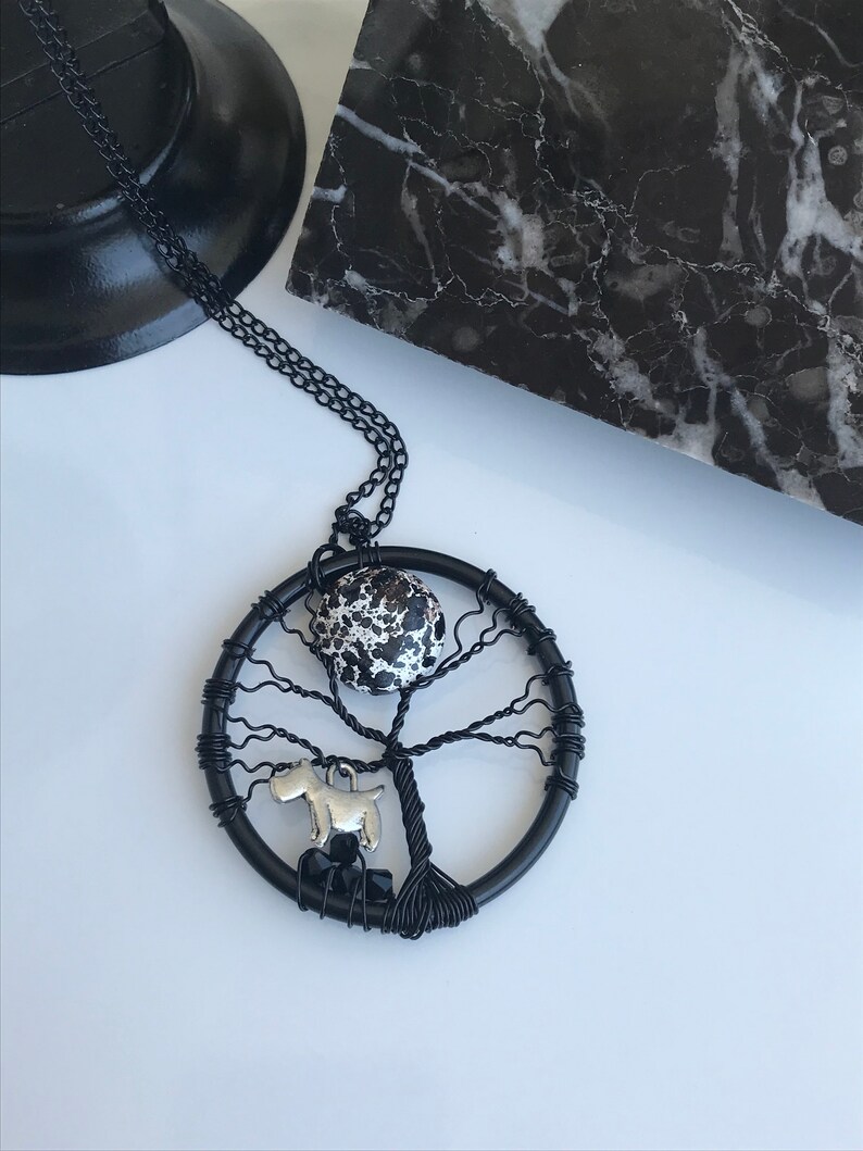Tree Of Life Necklace Handmade Necklace Moon and Dog Necklace Wire Wrapped