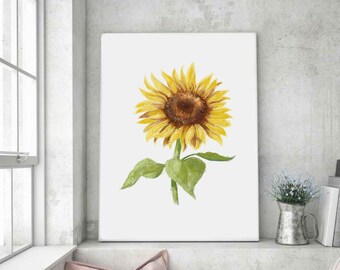 Sunflower Digital Poster | Large Sunflower Watercolor Art Print | Printable Print Ukrainian Sunflower | Flower Art Print