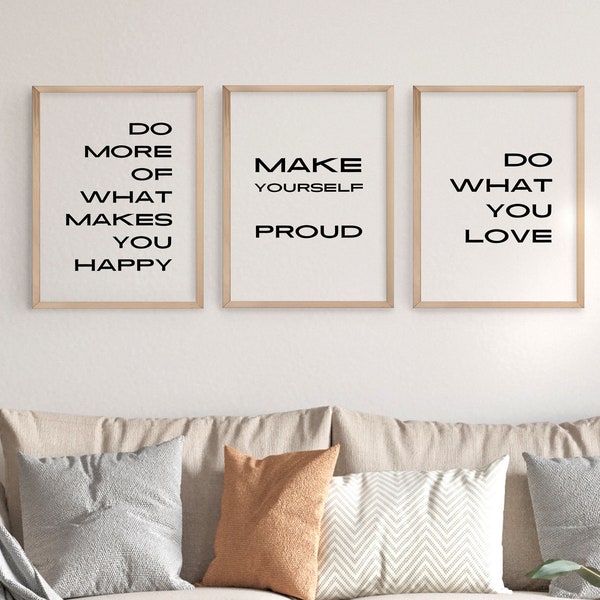 Digital Download Motivational Quotes Poster Set of 3 Prints, Self-Love Affirmation Wall Art, Positive Quotes