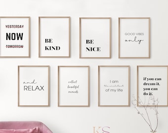 Daily Positive Affirmations Digital Set of Inspirational Quotes, Positive Affirmation Wall Art