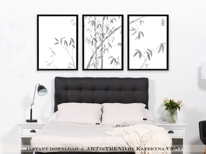 Chinese Wall Art Set of 3 Printable Watercolor Trees Lucky - Etsy