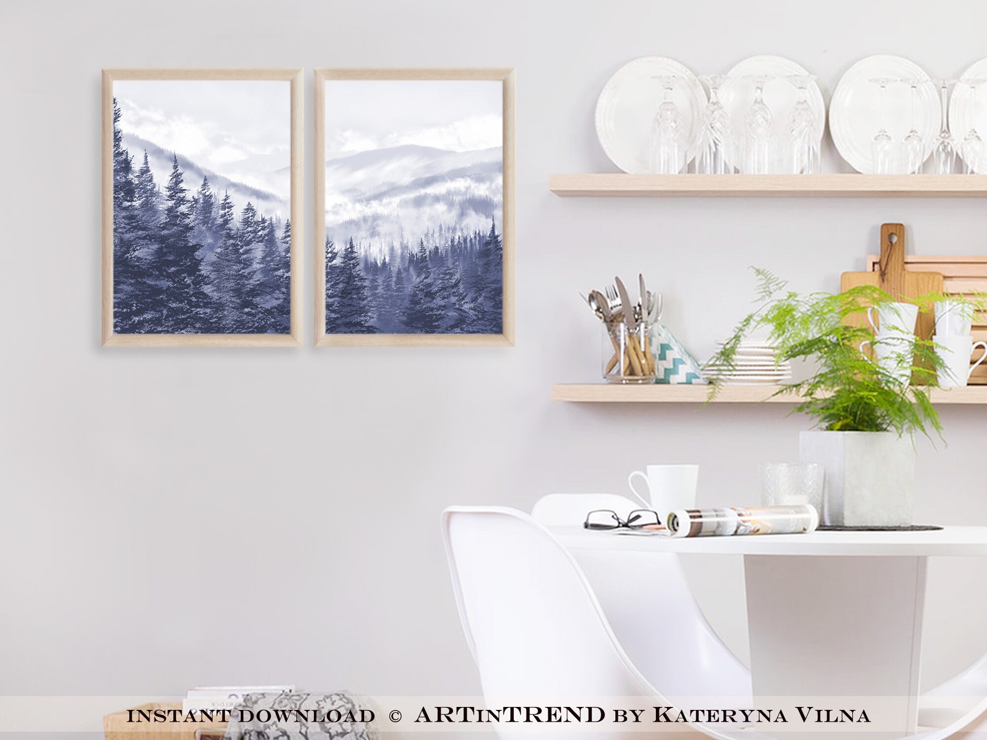 Printable Wall Art Landscape Print Set of 2 Painting Prints Forest ...