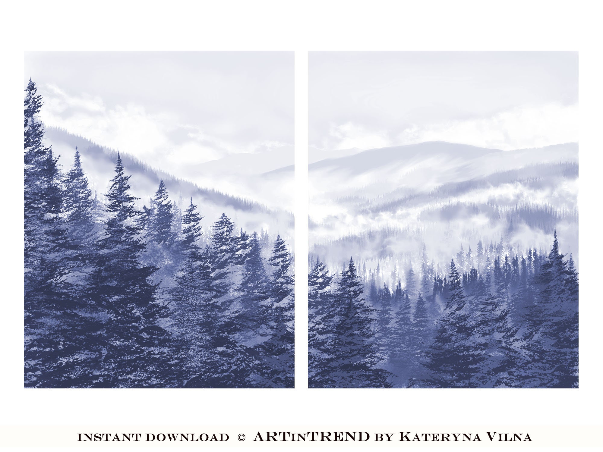Printable Wall Art Landscape Print Set of 2 Painting Prints Forest ...