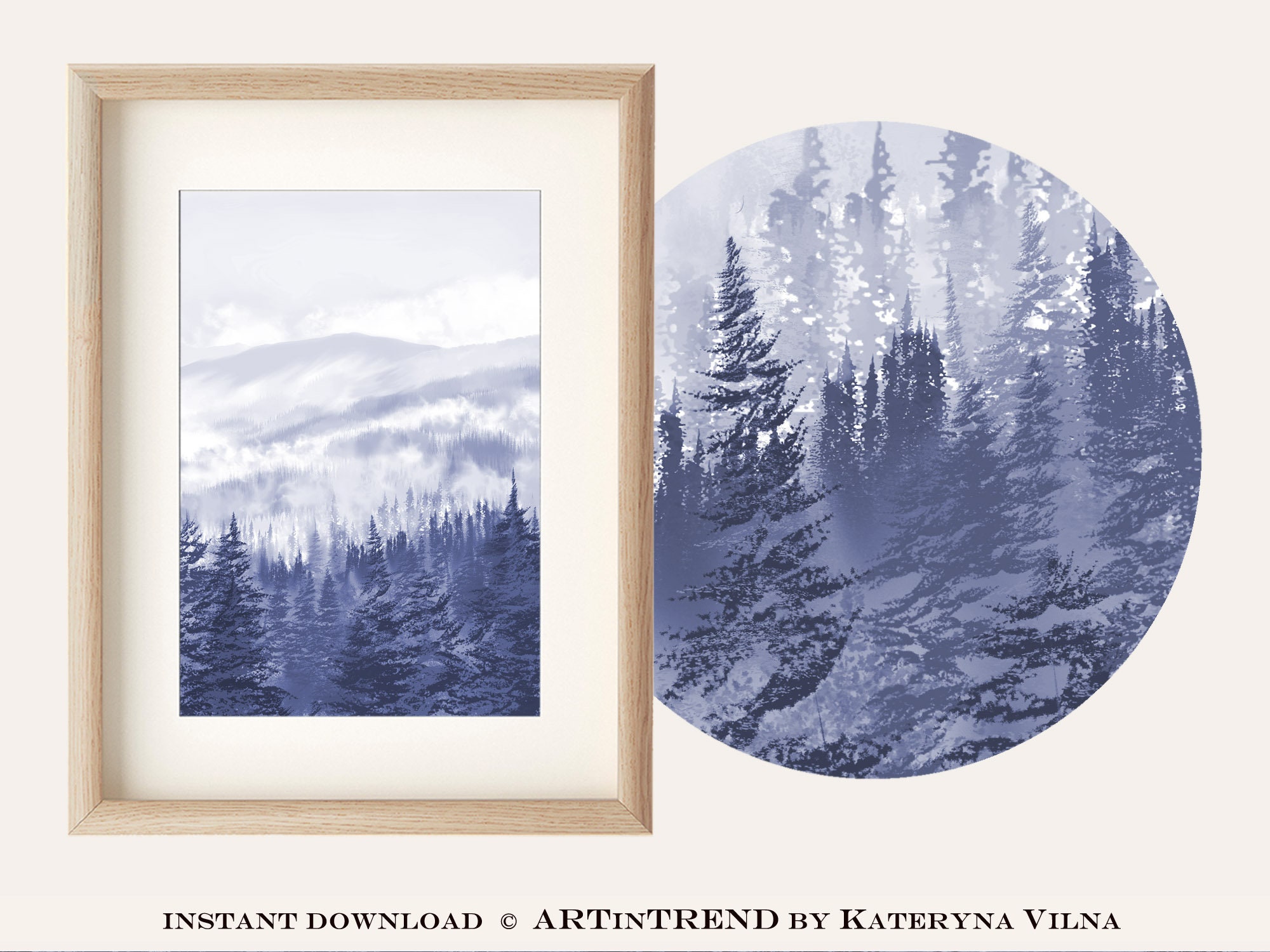 Printable Wall Art Landscape Print Set of 2 Painting Prints Forest ...