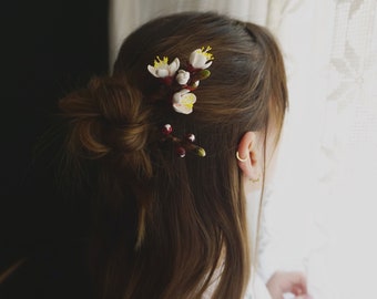 SPRING BRANCH Hair Stick Set - Apricot flowers hair sticks - Flower hair stick- spring branch hair pin - Blossom hair stick