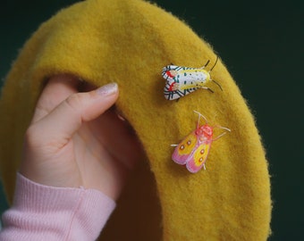 Realistic Moth Pin Set - moth pins -  pink moth pin -Flexible Pin Set - pink star moth - Derrima stellata - Baorisa hieroglyphica