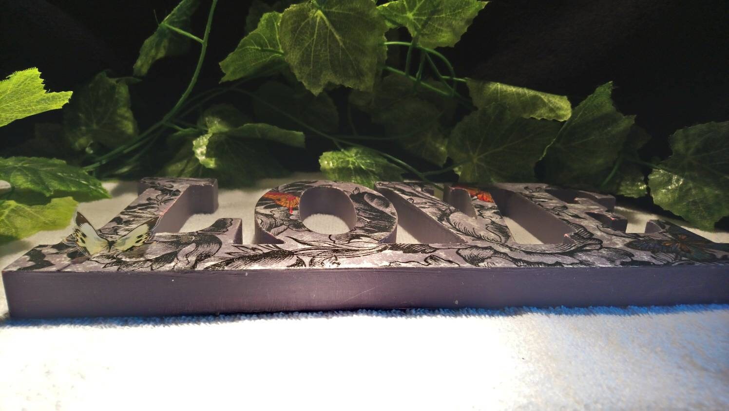 A Wooden Free Standing 'LOVE' Sign. Decoupaged Etsy