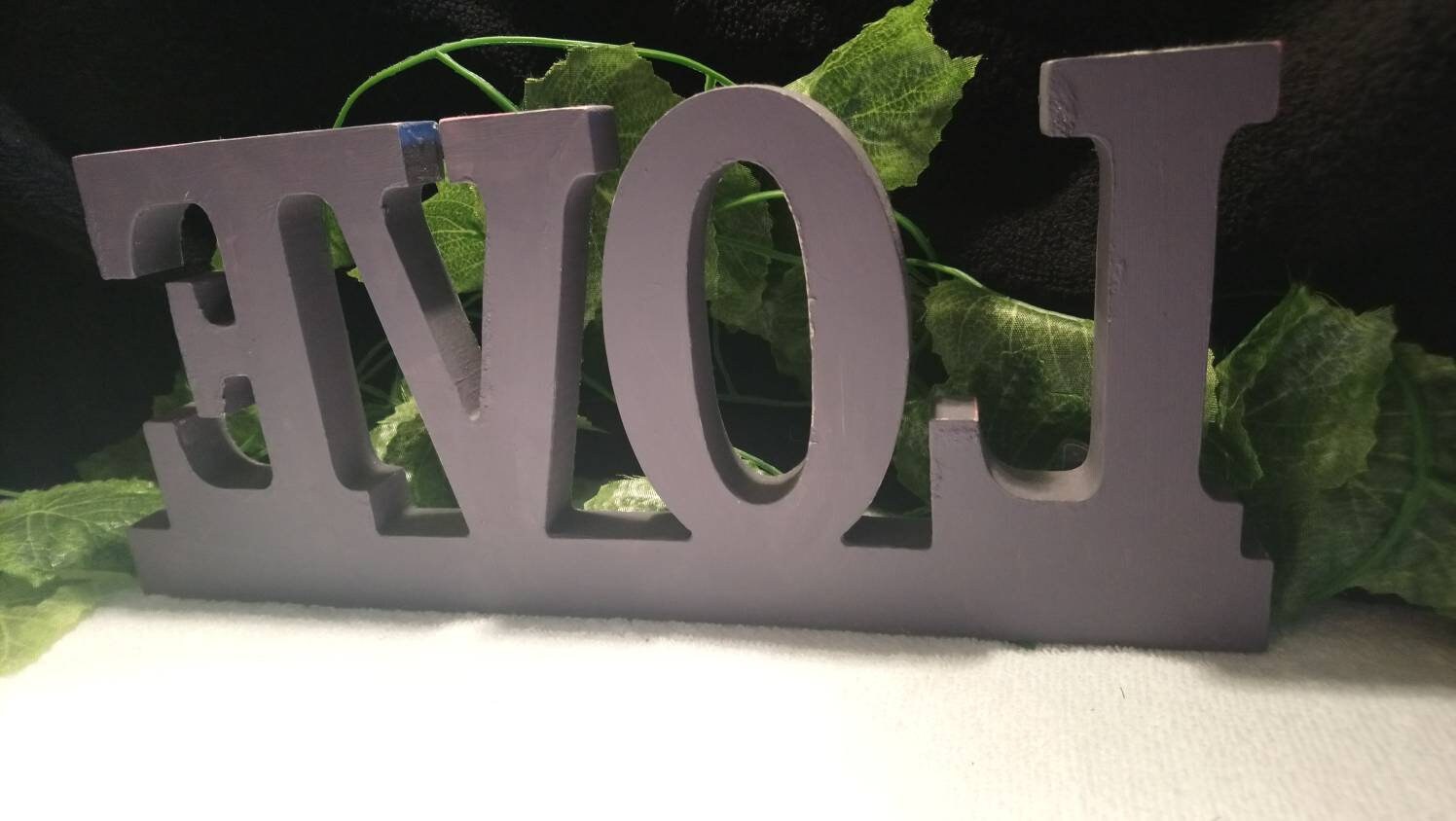 A Wooden Free Standing 'LOVE' Sign. Decoupaged Etsy