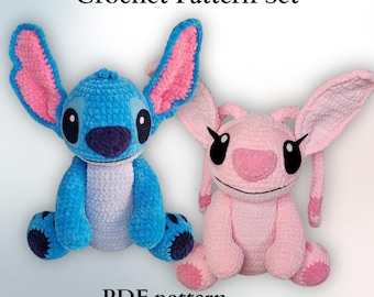Crochet Pattern Set – Blue and Pink Alien Amigurumi Toys PDF Tutorial for Beginners