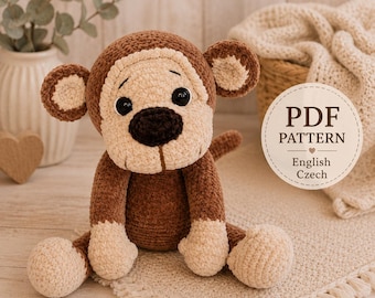 Affen Häkelanleitung, Amigurumi Spielzeug PDF Anleitung (Englisch, Tschechisch)