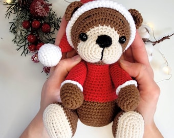Crochet Christmas Bear Pattern: Festive Hat and Overalls (PDF Pattern)