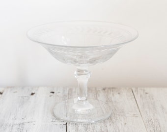 Vintage Etched Glass Candy Dish - 4" x 5"