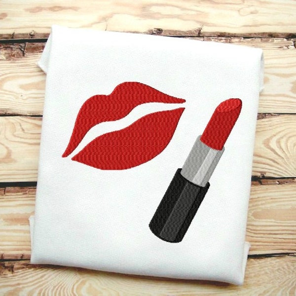 2 Sizes Included! Lips and Red Lipstick Fill Stitch Embroidery Design File   In 9 Formats **** Instant Download