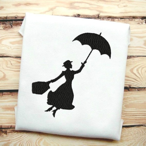 2 Sizes Included! Mary Poppins Style Silhouette Fill Stitch Embroidery Design File  and  In 9 Formats **** Instant Download