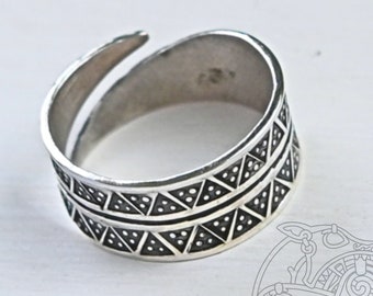 Sterling Silver Viking Ring stamped replica from Truso, Birka Ring, SCA, LARP, Viking Adjustable Ring