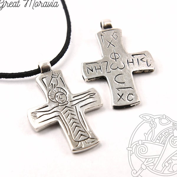 Sterling Silver Byzantine Cross replica from Great Moravia, double-sided pattern, LARP, SCA