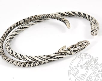 Silver Viking Bracelet, Gotland Bracelet Replica, dragon head, Viking Jewelry LARP SCA