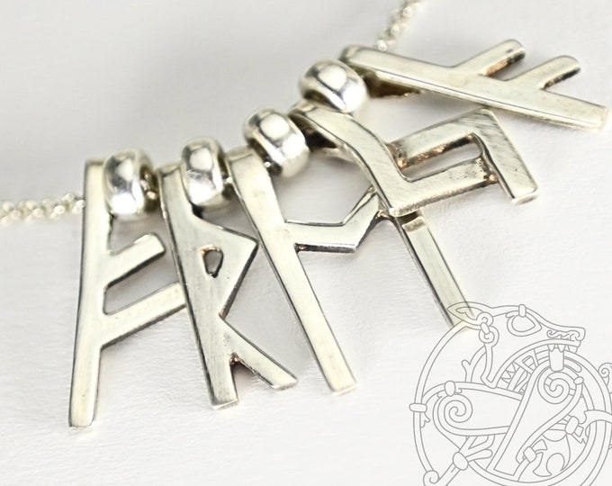 Personalized Runes Necklace, customized sterling silver rune letters, Norse Elder Futhark, LARP, SCA