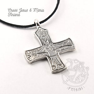 CROIX DE VIKING en argent Jésus et Marie, réplique de Finlande