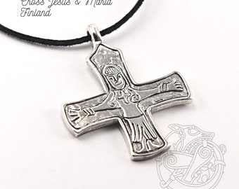 Silver VIKING CROSS Jesus & Maria, replica from Finland