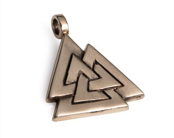 Bronze VALKNUT viking pendant Norse Rune Runic Stone Symbol Vikings Knot charm amulet necklace