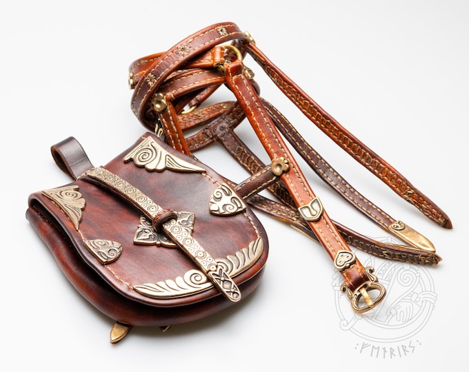 Medieval Leather Pouch & Belt with Bronze Studs – 10th Century Kyievan Rus Replica | Shestovica Burial Mound no42 Reenactment Set