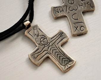 Bronze Byzantine Cross, crucifix replika from Great Moravia, double-sided pattern, LARP, SCA