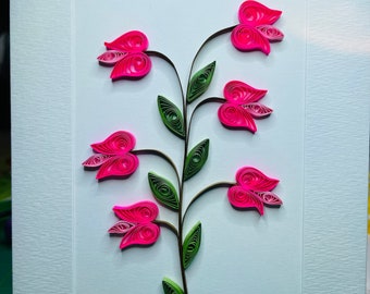 Quilled Bleeding Heart Card, Handmade Flower Greeting Card